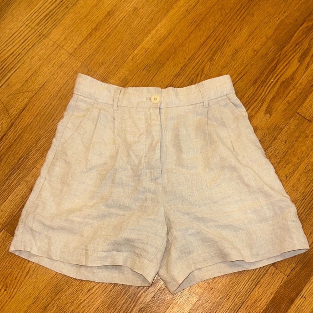 Aritzia High Waist Light Tan 100% Linen Shorts